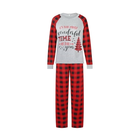

Frobukio Christmas Family Matching Pajamas Sets Xmas Pjs Plaid Letter Print Long Sleeve Pullover Long Pants Red Mom 3XL