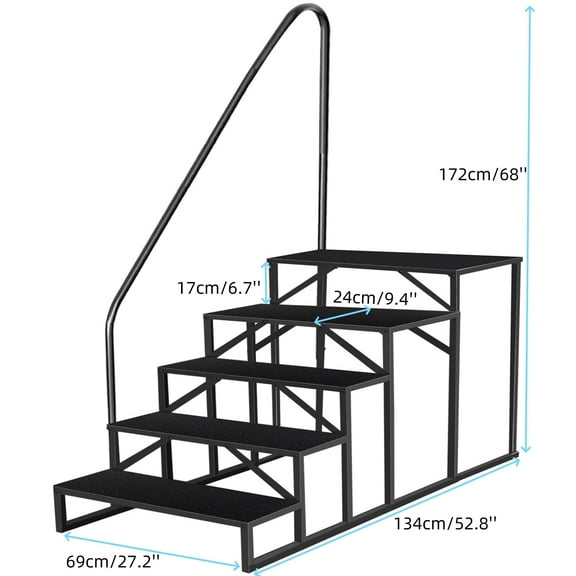 Luku 5-Step RV Steps with Handrail, Portable Pool Ladder, 660 lbs Load, for Camper, Hot Tub, Porch, SPA & Mobile Home