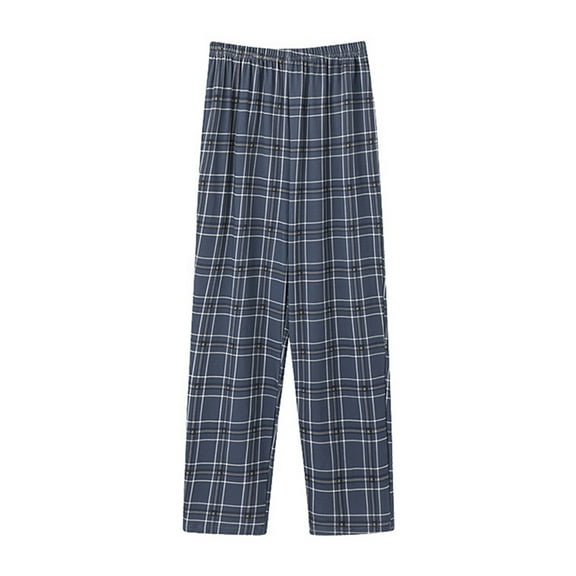 Mens Sleepwear Pajama Pants Big and Tall Casual Plaid Sleep Pants Loose Wide Leg Night Wear Bottoms Blue, XXL