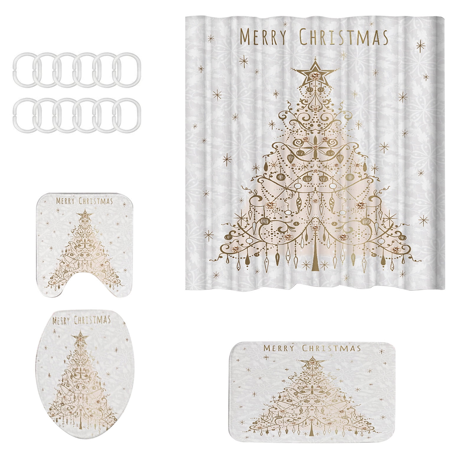 Christmas Shower Curtain Santa Shower Curtain Background Cloth Hanging Bath Set Shower Curtain Hooks