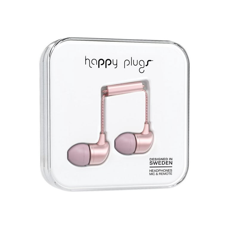 Happy Plugs In Ear Deluxe Edition earphones with mic in ear wired 3.5 mm jack pink gold