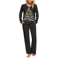 thumbnail image 3 of Feancey Women Matching Christmas Pajama Set Plaid Long Sleeve Sleepwear Xmas Tree Print Ruched Tops and Pants Pjs Two Piece Loungewear Sets Black M, 3 of 5