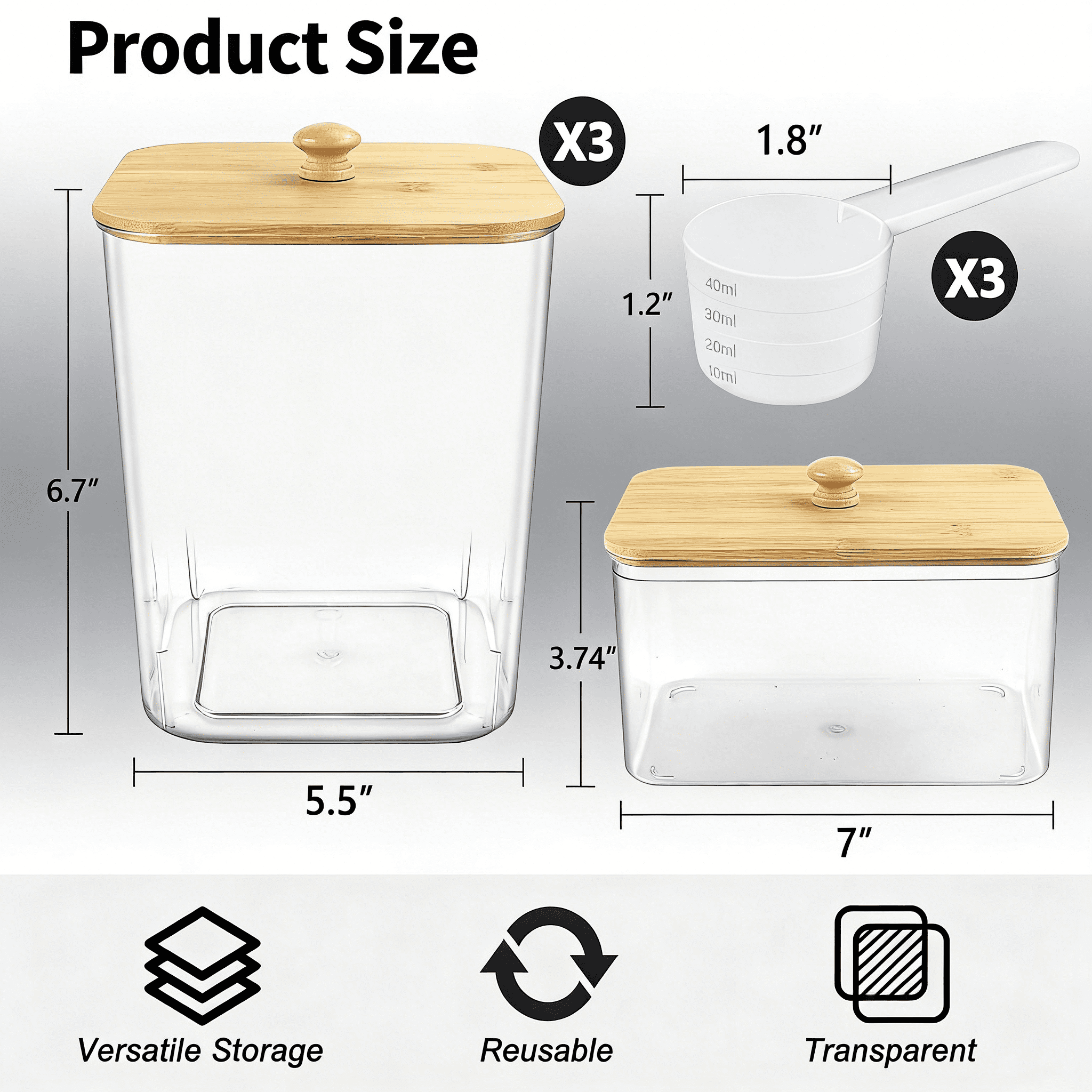 Laundry Pods Container & Dryer Sheet Holder, 4Pack Laundry Room Organization and Storage, Laundry Detergent Power Container with Bamboo Lids,Labels, Scoop