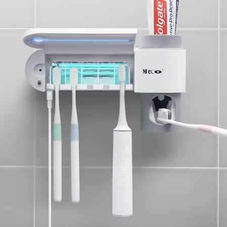 Toothbrush Sanitizer Sterilizer - Meco UV Light Toothbrush Dispenser Sterilizer Ultraviolet Family Toothbrush Sanitizer Sterilizer Cleaner + 5 Toothbrush Holder Sterilizer Wall Mounted with AC Adapter