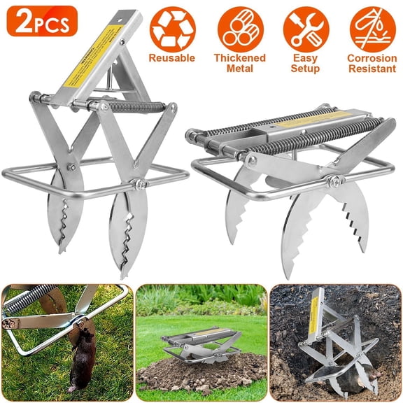 2 Pack Mole Traps Thickened Metal Mole Scissor Trap Reusable Mole Trap Mole Control Easy Set Ground Mole Trap for Lawns