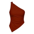 thumbnail image 4 of Tqcoqu Womens Summer Tops Sleeveless One Shoulder Slim Fit Y2K Shirts Ruched Knit Asymmetrical Top Blouse,Red,Women's S-XXL, 4 of 7