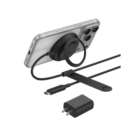 Belkin MagSafe Charger, Magnetic iPhone Charger w/ Qi2 25W, Fast Wireless Charging Pad w/Kickstand for iPhone 17 Series, Samsung Galaxy, Pixel 10, AirPods Pro, Travel - No Power Adapter, Black