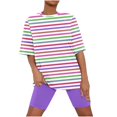 thumbnail image 2 of Sakmal Shorts Pant Night Shirts for Women Pajamas Sets Elbow-Length Purple Loose Fit Comfy Striped Girls Sleepwear, 2 of 5