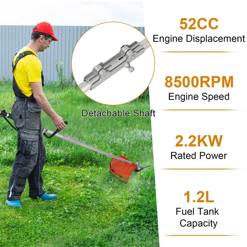 Floseru Gas Weed Eater, 52CC 2-Stroke Weed Wacker Gas Powered, 2 in 1 Multi-Functional String/Grass Trimmer, Brush Cutter for Gardening Shipping from USA Fast Arrival