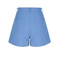 thumbnail image 4 of Karight Women Cotton Linen Pleated High Waist Shorts 2025 Summer Causal with Pockets Blue, 4 of 5