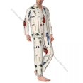 thumbnail image 1 of Pijama de hombre con solapa y manga larga, ropa de dormir divertida con diseño de tiburón y pez en estilo escandinavo, ropa de hogar para hombre, 1 of 5