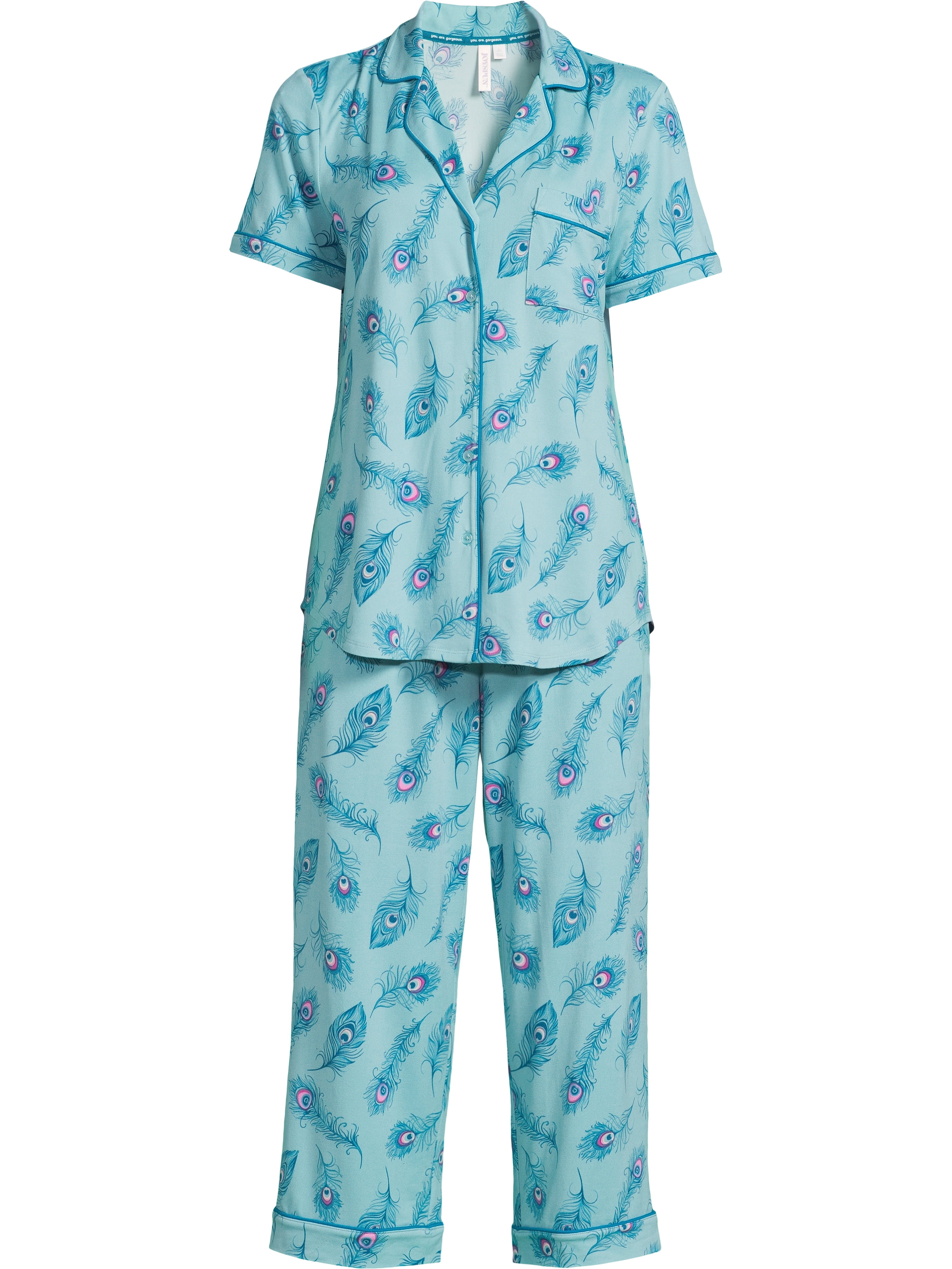 Joyspun Women's Knit Notch Collar Top and Capri Pants Pajama Set, 2-Piece, Sizes S to 3X