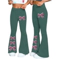 thumbnail image 4 of Inleife Women's Teal Bow Army Creen Flare Pants Fashion Ladies High Elastic Waist Yoga & Casual Wide Leg Trousers, 4 of 6