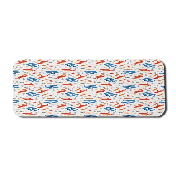 Nautical Computer Mouse Pad, Whale and Hammerhead Shark Marine Animals Ocean Life Illustration, Rectangle Non-Slip Rubber Mousepad Large, 31" x 12" Gaming Size, Orange Earth Yellow Blue, by Ambesonne