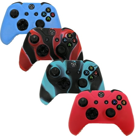 Microsoft Silicone Skin - HDE Xbox One Controller Skin 4 Pack Combo Silicone Rubber Protective Grip Case Cover for Microsoft Xbox 1 Wireless Gamepad (Red, Blue, Blue Black Marble, Black Red Marble)