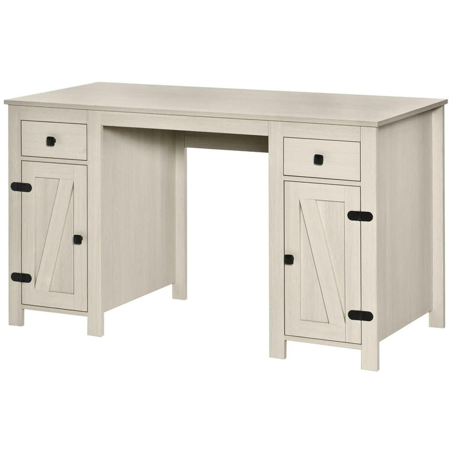 Demi Bonn 52" Modern Office Desk with 2 Drawers and 2 Cabinets, Home Computer Desk for Living Room, Office, Study, Writing Table PC Desks, White