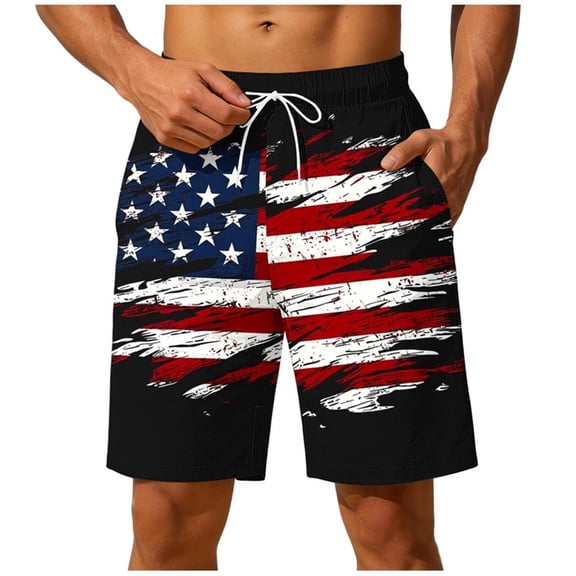 Erwazi Mens Swim Trunks 4th of July Printed Printed Drawstring Waist Quick Dry Casual Summer Beach Surf Swimwear Shorts with Pocket