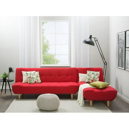 L Shaped Modular Corner Sofa Bed 3 Seater Chaise Longue Reclining Red Alsten