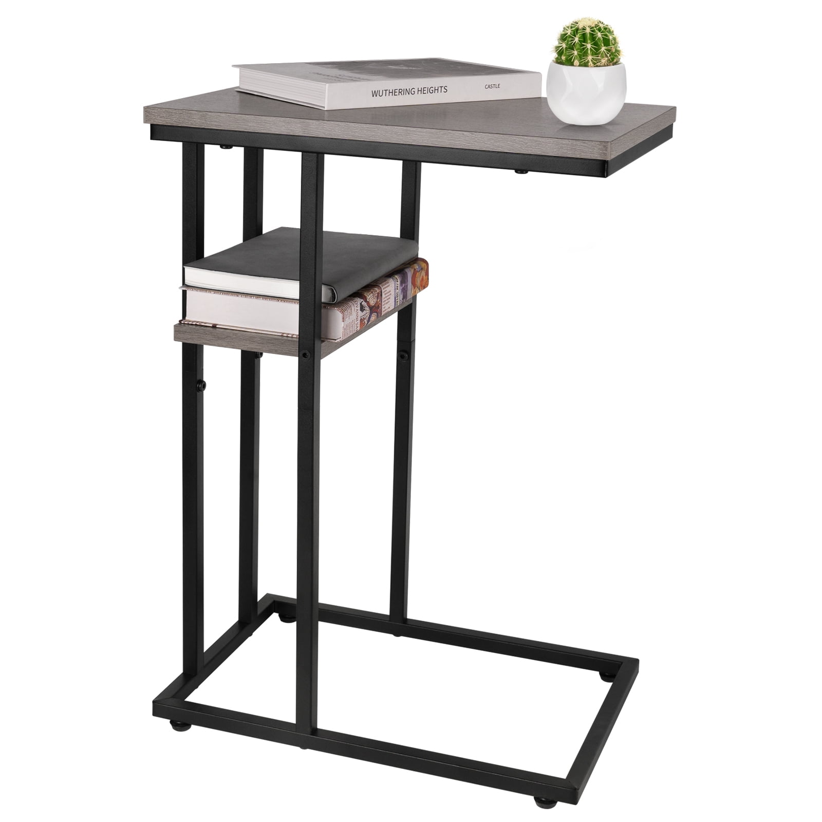C Shaped End Table, Side Table for Couch and Bed, Small Side Table for Small Spaces, Living Room, Bedroom, Rustic Snack Table