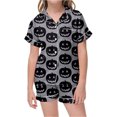 thumbnail image 4 of Kids Halloween Pajamas Size 8-9 Years Girls Nightwear Pumpkin Bat Print Short Sleeve Top with Shorts Soft Girls Pjs Grey, 4 of 4