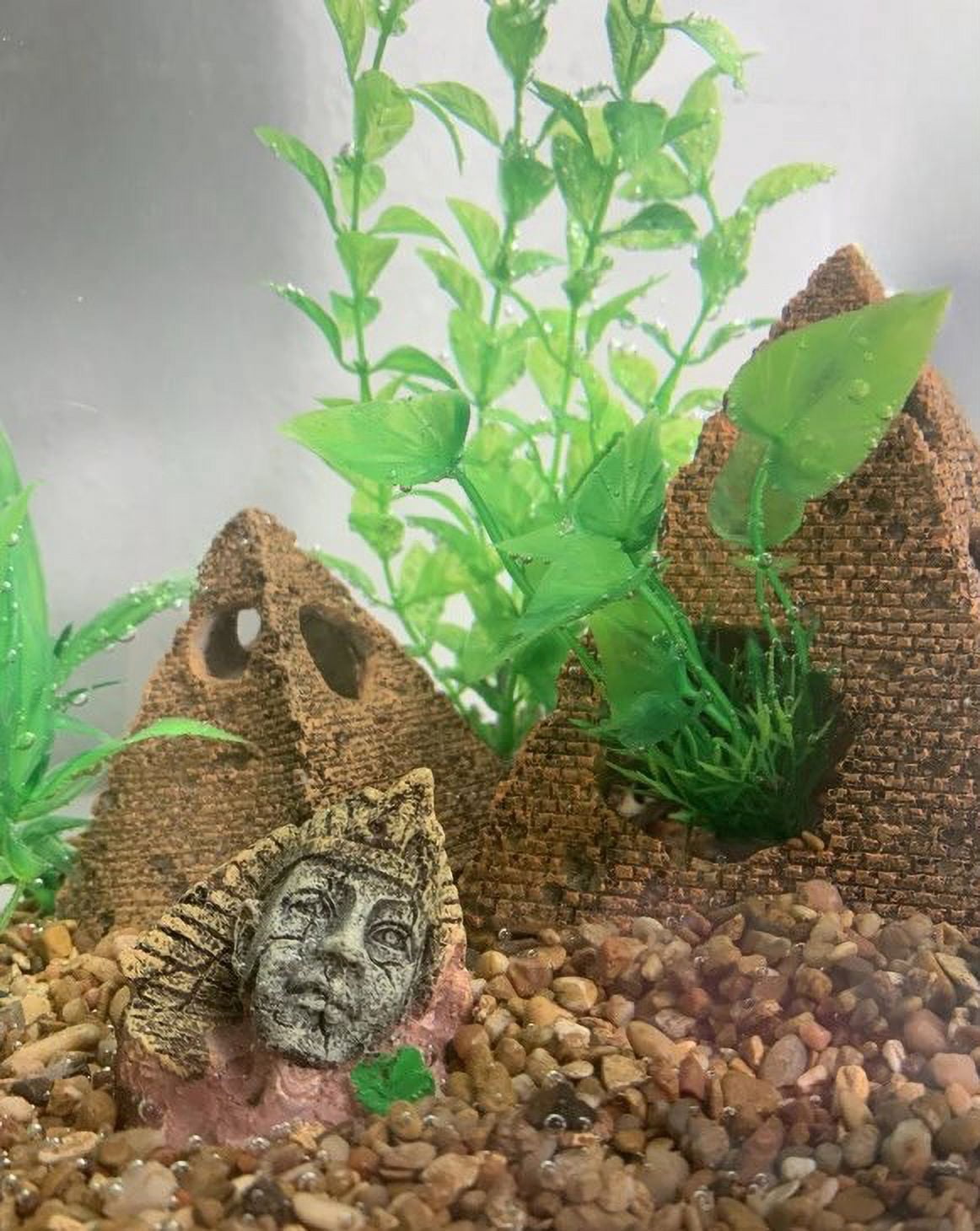 Aquairum Egyptian Decor with Pyramid Head, Sphinx Figure, Pillars Resins,Sunken Ancient Heritage, Fish Tank Decorations Ancient Ruins Miniature as Underwater Landscape,4PCS