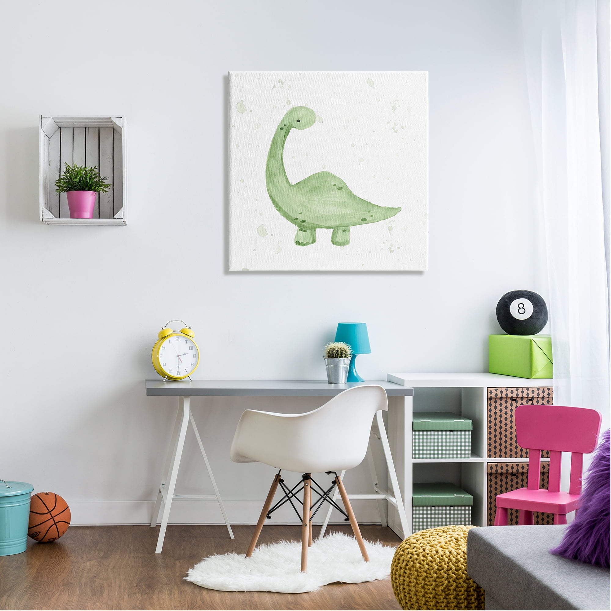 Stupell Soft Green Pastel Dinosaur Animals & Insects Painting Gallery Wrapped Canvas Print Wall Art
