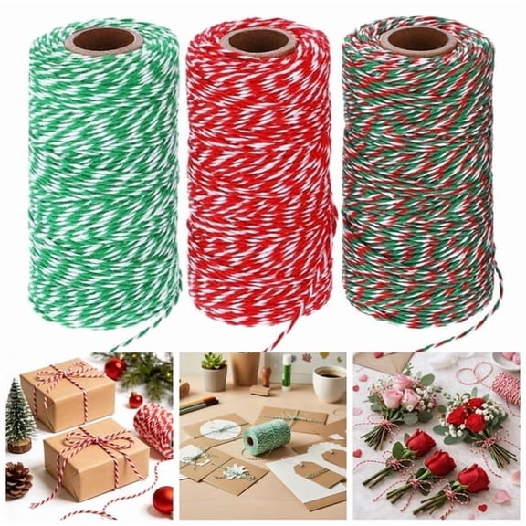 suxuMhao 3Roll Cotton Twine Set, Multi-color 984ft Craft String, Gift Wrapping Twine String for Packaging, DIY Craft Holiday Decor, Food Packing,Natural Cotton Christmas Bakers Twine,White& Red/Green