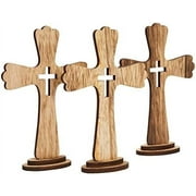 3 Pack Catholic Wooden Cross Baptism Centerpieces & Decorations for Boys & Girls - 6 x 9 in Brown Rustic Wood - First Communion Table Centerpieces