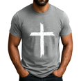 thumbnail image 2 of Men's Crew Neck Short-Sleeve T-Shirt With Distressed Cross Pattern Casual Daily Wear Soft Lightweight Fabric Spring & Summer Trendy Tees,Gray,L, 2 of 4