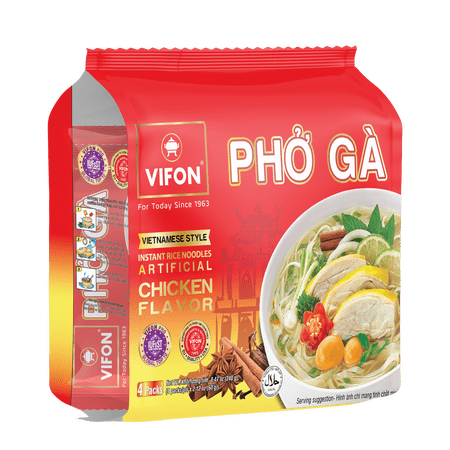 VIFON Vietnamese Chicken Flavor Rice Noodle Soup (Pho Ga) 4-Packs, 2.12 oz Each