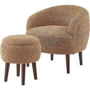 GTU Furniture Modern Barrel Teddybear Plush Accent/Side Light Brown Lounge Chair with Storage Ottoman for Bedroom Living Room Set