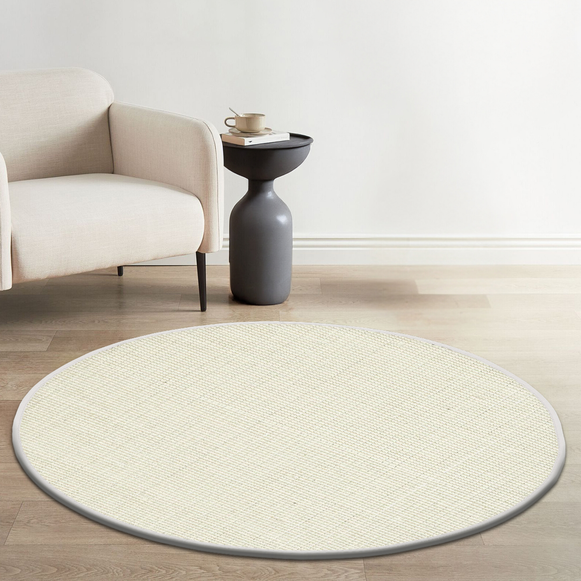 Delara Premium Handwoven Wool and Jute Area Rug, 6' Round, Natural Boucle, 0.25" Thick, Soft & Durable for Living Room, Bedroom, Entryway