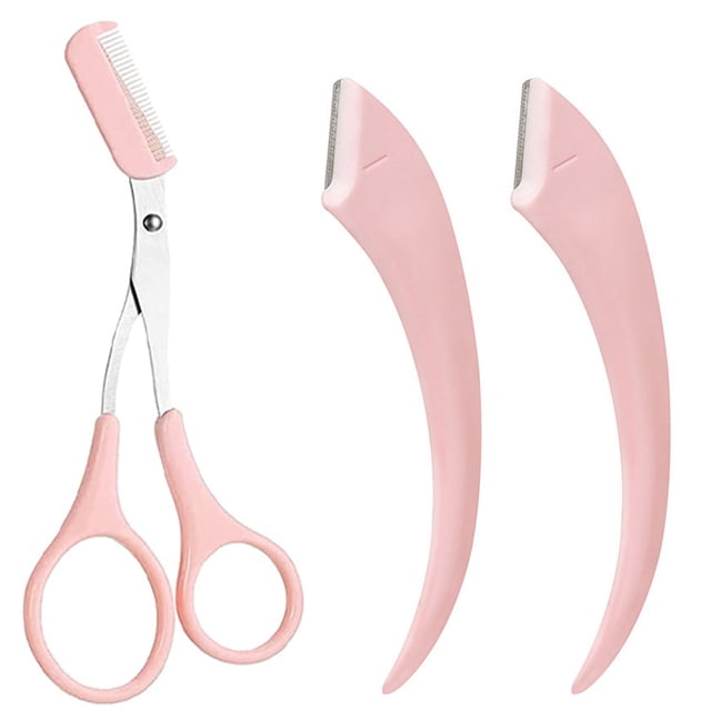 Set recortador de cejas de acero inoxidable, maquinilla curva para cejas, tijeras para cejas con peine