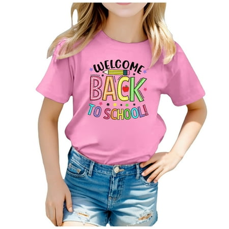 

Children Back To School Season Cute Graphic Print Round Neck Short Sleeve Tee Summer Casual T Shirt Tops Sports Shirts for Girls Baby Girl Rainbow Toddler T Shirts Boy Toddler Tassel Shirt Sweatshirts