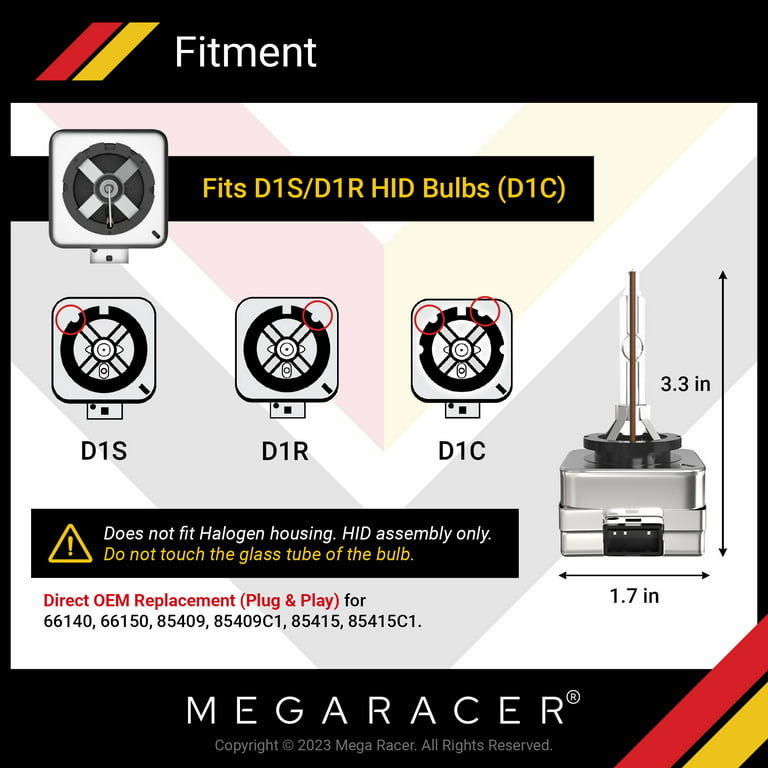 Mega Racer D1S/D1R HID Headlight Bulb Xenon OEM Replacement - 35W 6000K  White 8000 Lumens, Pack of 2 