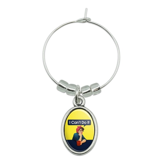 I Can't Do It Rosie The Riveter Vintage Retro Defeatist Wine Glass Oval Charm Drink Marker