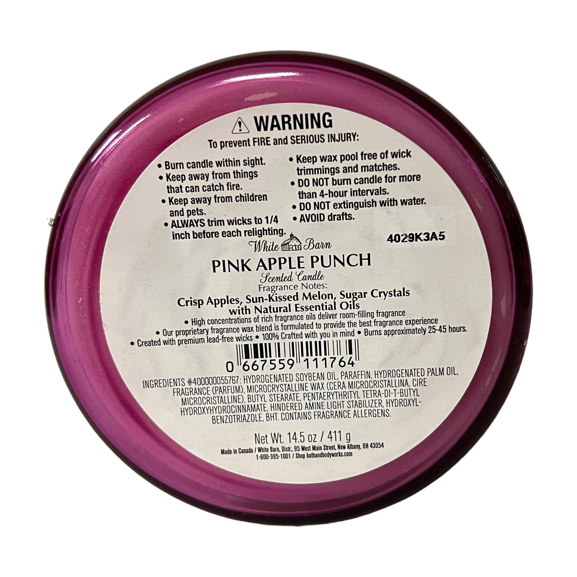 Bath & Body Works Pink Apple Punch Scented 3 Wick Candle 14.5 oz