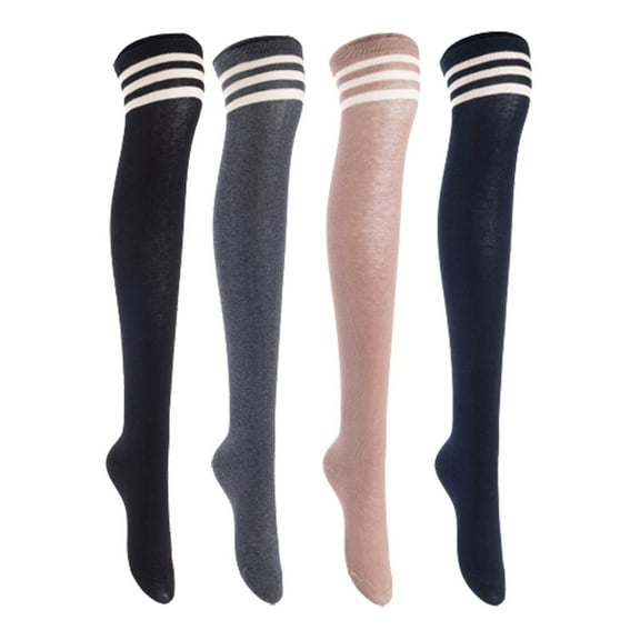 Lian LifeStyle Women's 4 Pairs Adorable Comfortable Soft Thigh High Over Knee High Cotton Socks, Size 6-9, JMYP1022 Black, DarkGrey, Khaki, Navy