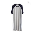 thumbnail image 2 of Langgg Chemise de Nuit Homme Coton Raglan Vêtements de Nuit Légers Robe de Pyjama Respirante Col Rond Chemise de Nuit à Empiècements Bleu Foncé/gris Clair G, 2 of 9