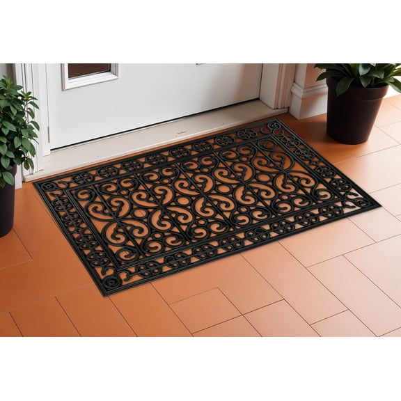 18" X 30" Black Scrollwork Outdoor Rubber Door Mat