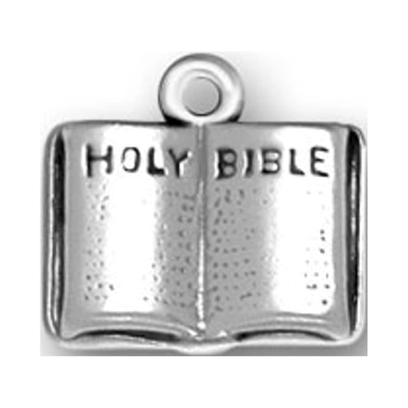 Sterling Silver 16" .8mm Box Chain 3D Open Christian Holy Bible Pendant Necklace