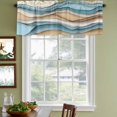 thumbnail image 3 of Teal Beige Ombre Curtain Valances for Windows, Kitchen Valance Window Treatments Panel 2 Pack, Abstract Geometric Modern Moire Rod Pocket Short Curtains for Bathroom Bedroom 42 x 18 Inch, 3 of 8