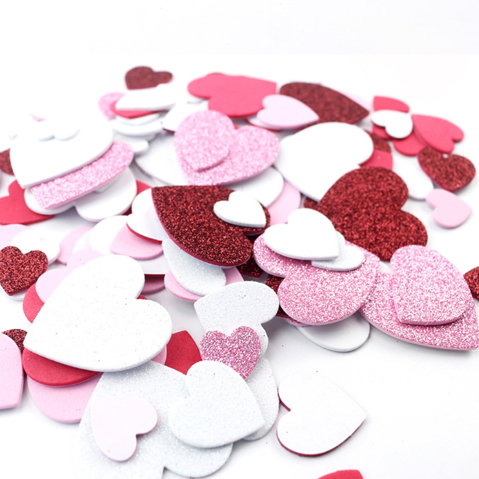60 Pcs Glitter Foam Heart Stickers Self-Adhesive Valentine's Day Stickers for Scrapbooking DIY Crafts Home Decor