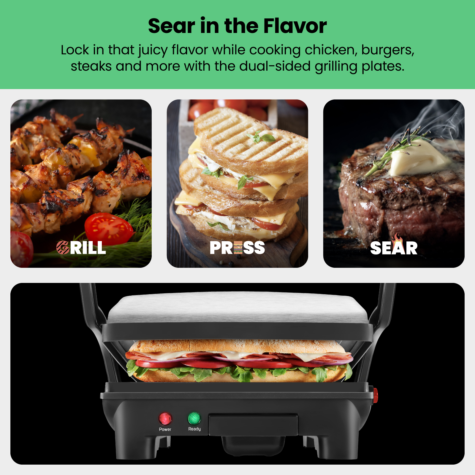 Chefman 3-in-1 Panini Press Grill Opens Flat Stainless Steel photo 4
