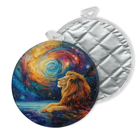 

2 PCS Pot Holders for Kitchen Potholders Sets with Hook for Oven Cooking Baking Expressionist - Style Lion With Cosmic Background