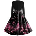 thumbnail image 4 of Christmas Dresses for Women Women's Christmas Printed Round Neck Big Hem Skirt Pleated Skirt Long Sleeved Dress with Christmas Tree Print for Holiday Party,Hot Pink,L, 4 of 5