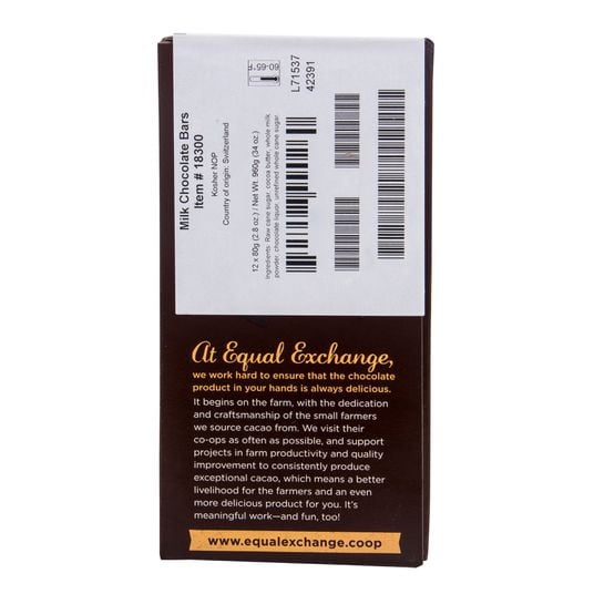 Equal Exchange Milk Chocolate Bar 43%, Organic-12 x 2.8 oz