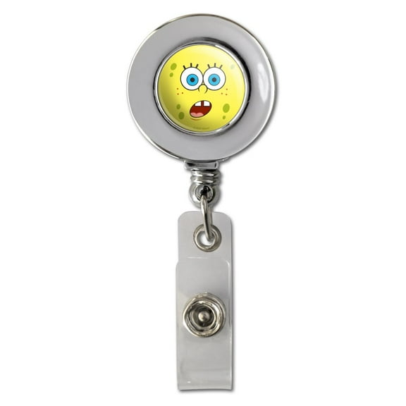 SpongeBob Surprise Face Retractable Reel Chrome Badge ID Card Holder Clip