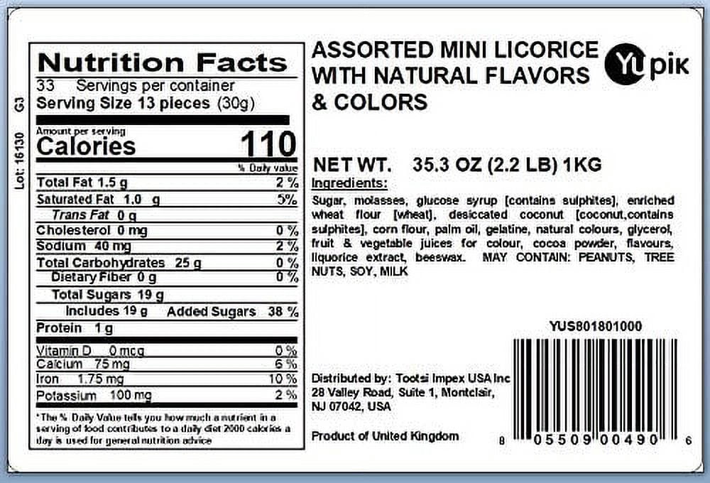 Yupik Assorted Mini Licorice Candies, 2.2 lb (35.2 oz), Natural Flavours & Colors, Mixed Shapes & Textures, Ideal Snack & Gif