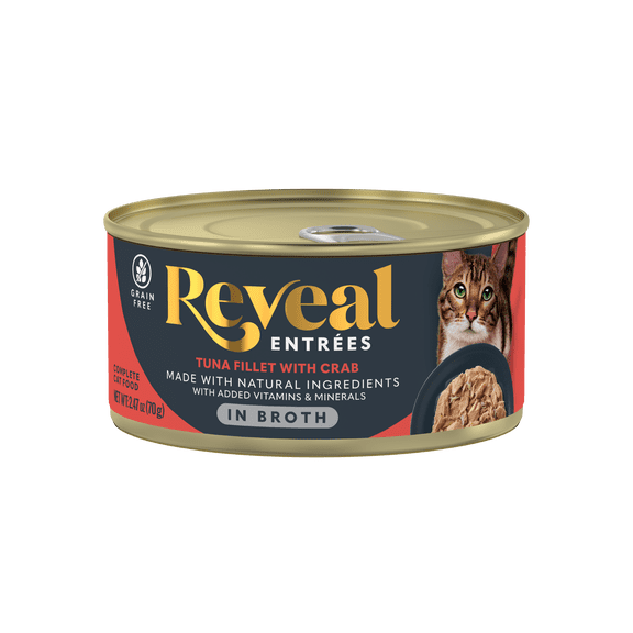 Reveal Pet Food Entrees Natural Wet Cat Food Tuna Fillet with Crab in Broth 2.47 oz Can